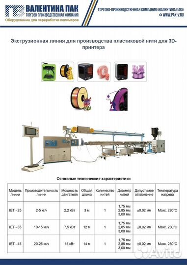 Производственная линия нити к 3D-принтеру IET-45