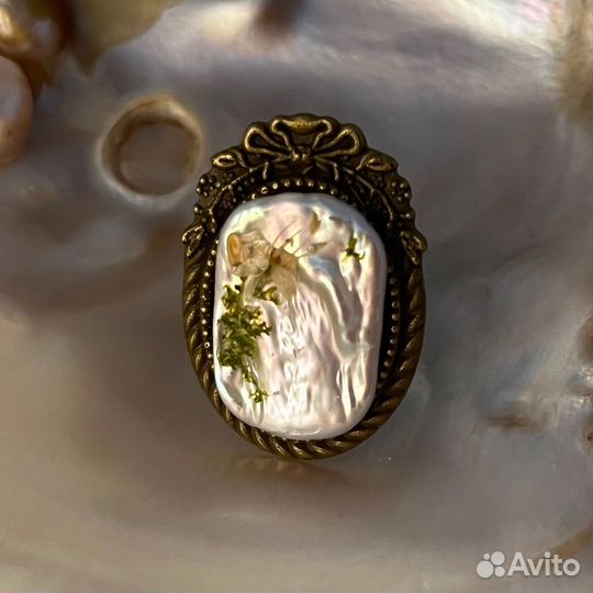 Перстень, кольцо винтажное с барочным жемчугом