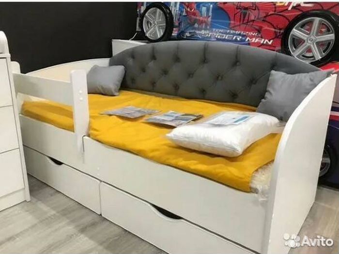 Кровать съёмный борт детская лдсп мягк спинка