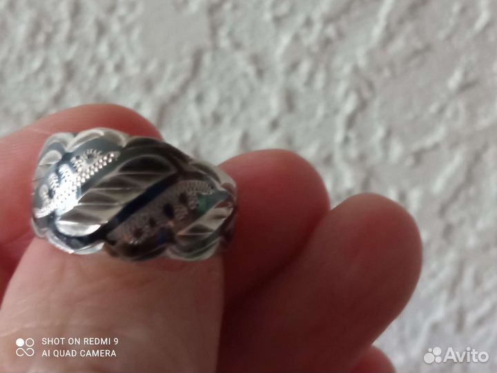 Кольцо серебро с чернением и алмазной гранью