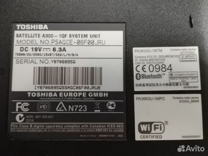 Ноутбук Toshiba satellite a300