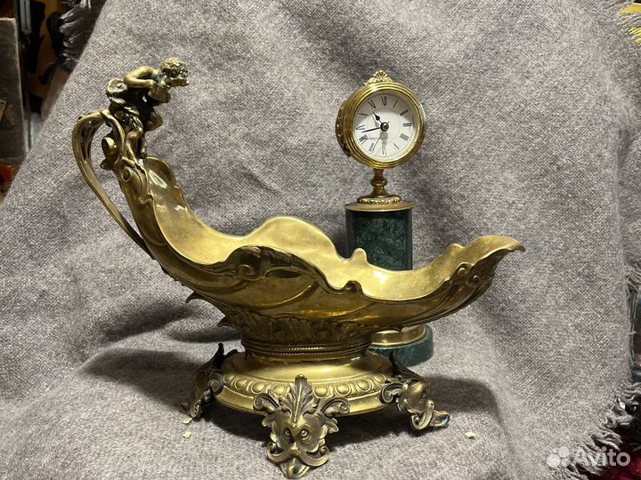 Ваза -ладья бронза,часы бронза-камень