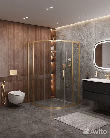 Душевой уголок Cezares Molveno 110x110 molveno-R-11-90+20-C-boro-IV профиль Брашированное золото сте