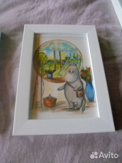 Панно Муми-тролли 13х18 белая рамка со стеклом