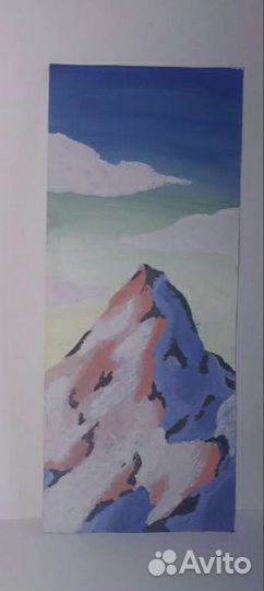 Картина горный пейзаж, жёлтый закат у подножия