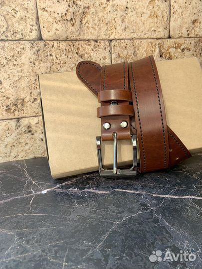 Ремень мужской натуральная кожа коричневый