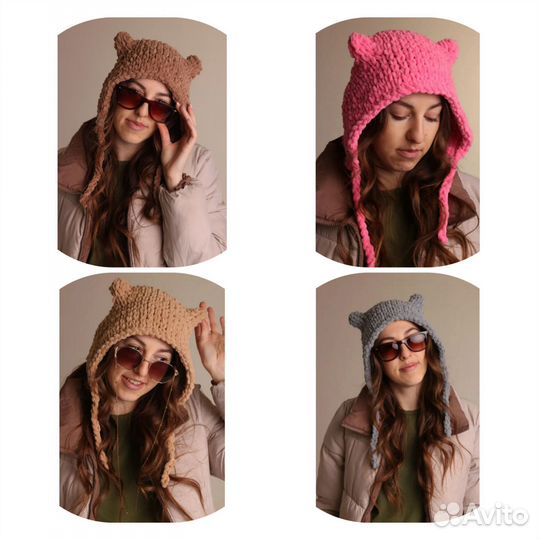 Плюшевый чепчик с ушками - рожками