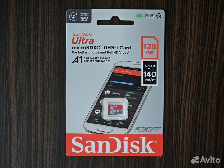 Карта памяти SanDisk microSD 128 гб UHS-I 140 Mb/s