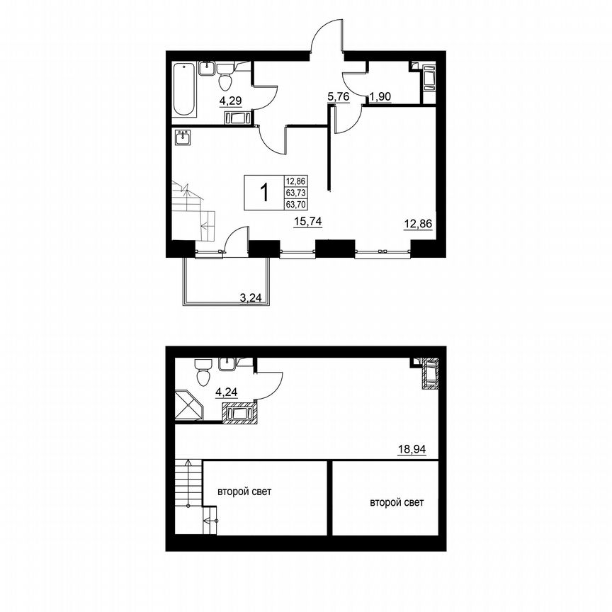 1-к. квартира, 63,9 м², 3/3 эт.