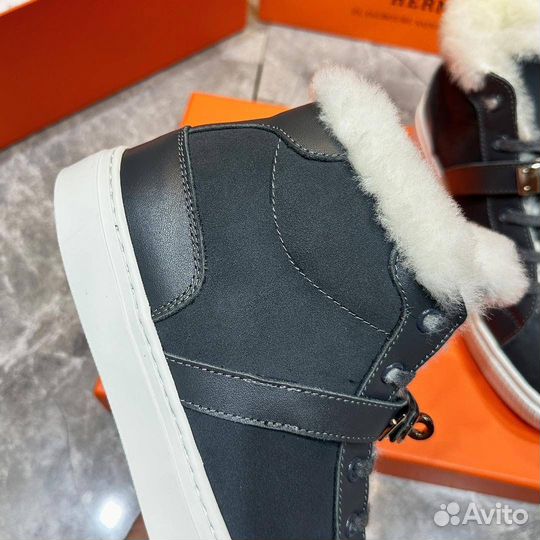 Кроссовки мужские зимние Hermes grey suede