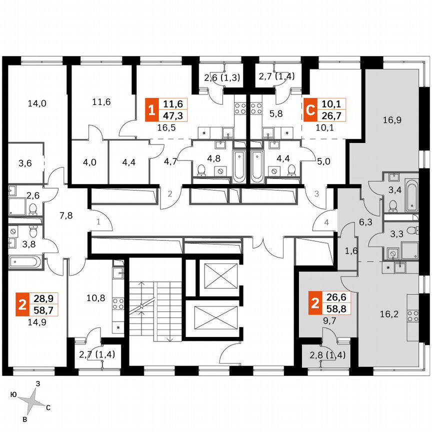 2-к. квартира, 58,9 м², 11/11 эт.