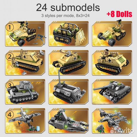 Конструктор танки, боевые машины, совместим с Lego