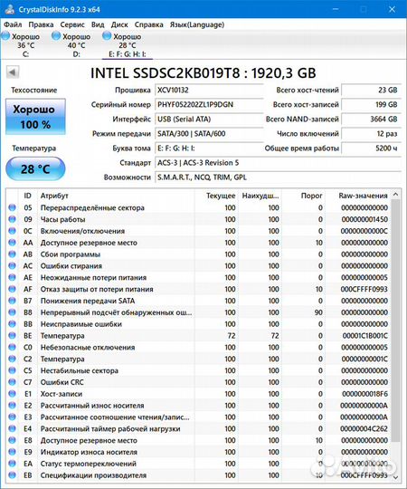 SSD SATA Intel D3-S4510 Диск 1.92TB