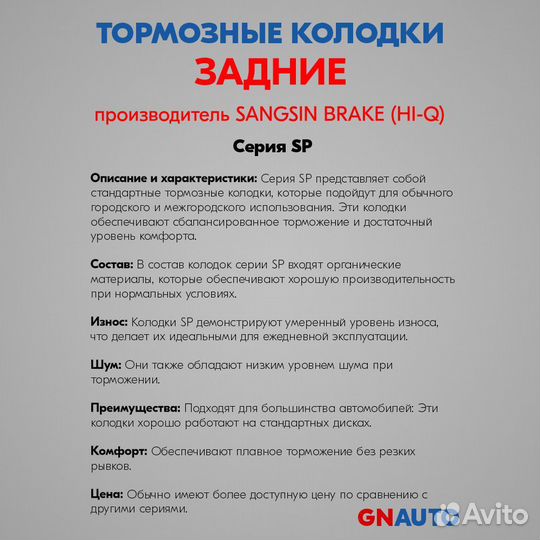 Тормозные колодки задние SP1522 Sangsin Brake
