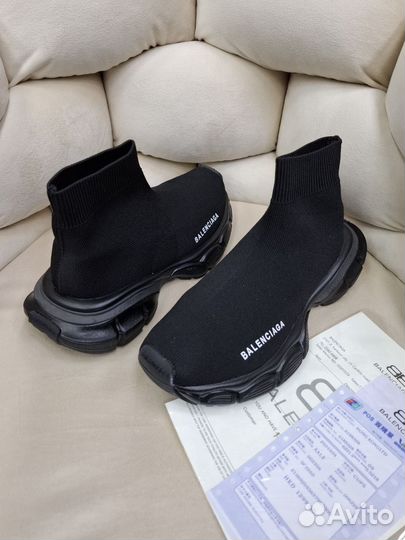 Кроссовки Balenciaga черные женские носок чулок