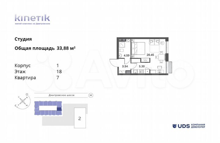 Квартира-студия, 34 м², 18/31 эт.