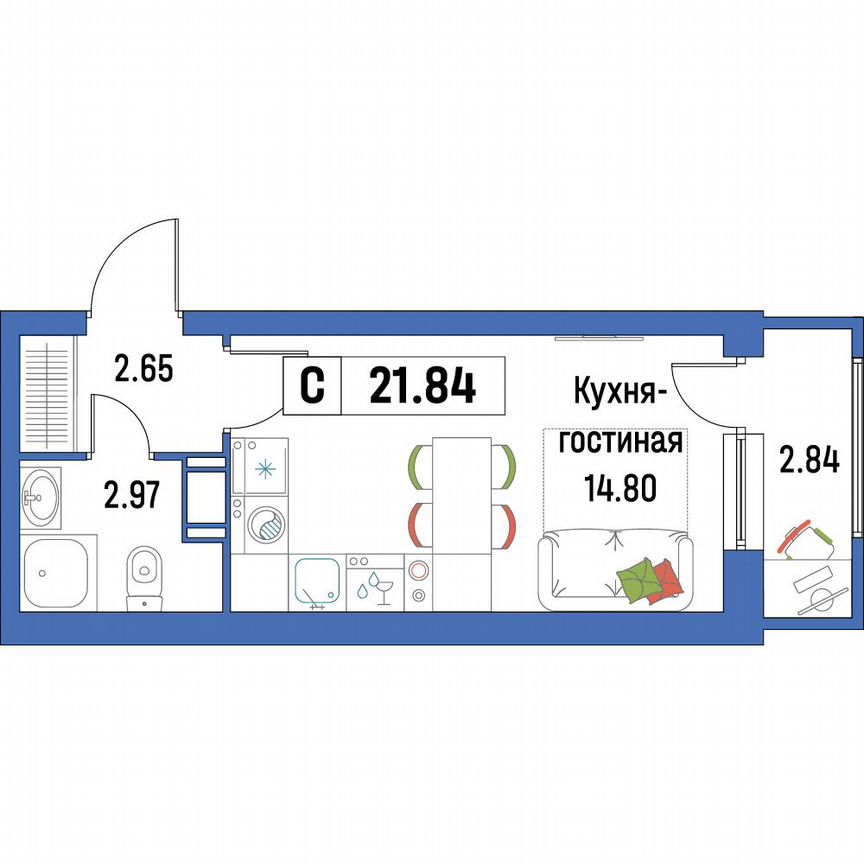 Квартира-студия, 21,8 м², 4/16 эт.