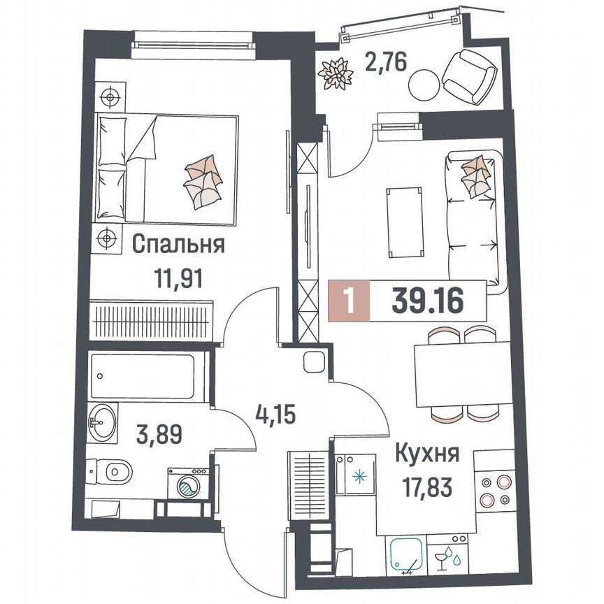 1-к. квартира, 39,2 м², 9/18 эт.