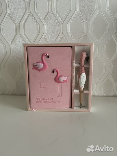 Блокнот ручка набор розовый фламинго