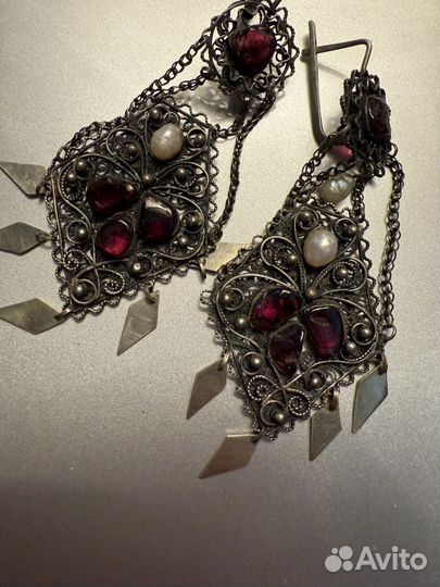 Серьги серебро скань авторские СССР