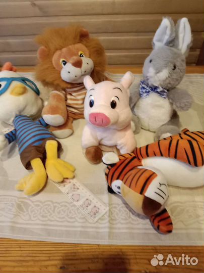 Мягкие игрушки лев,заяц, тигр, цыпленок, хрюша