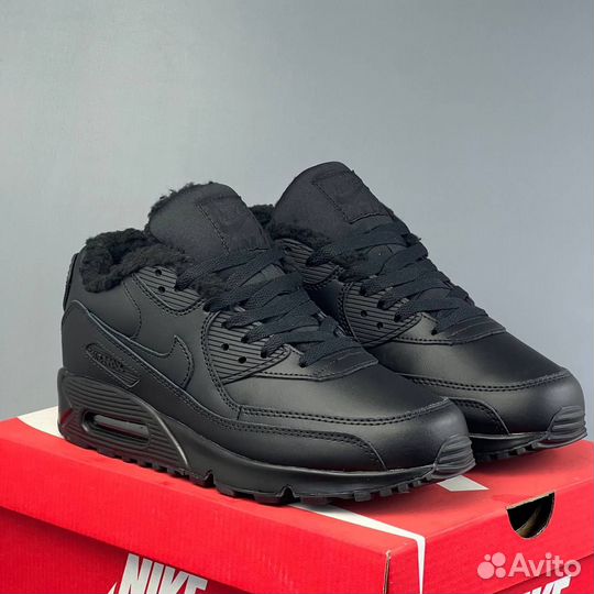 Кроссовки Nike Air Max 90 Black зима с мехом