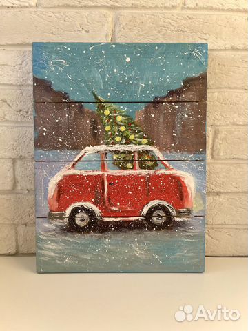 Картина на дереве Новогодняя