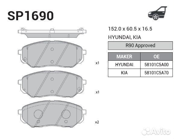 Колодки передние Kia Sorento3 HP1690