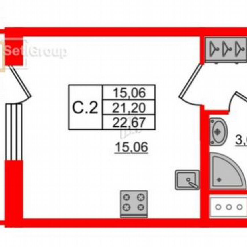 Квартира-студия, 21,2 м², 7/19 эт.