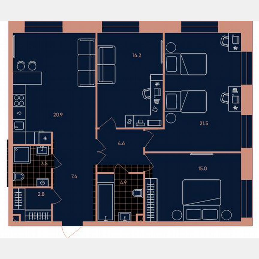 3-к. квартира, 94,8 м², 18/27 эт.