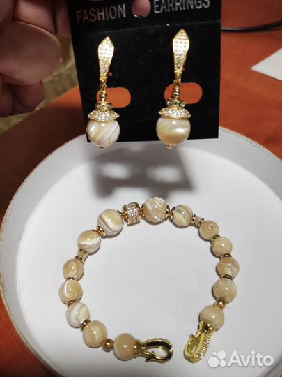 Комплект браслет и серьги натуральный камень