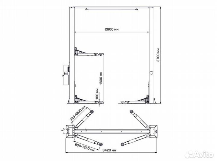 Подъёмник двухстоечный 4 т (380/220В), темп S4D-11