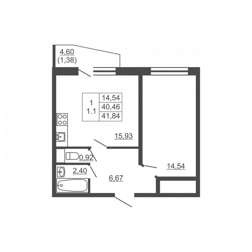 1-к. квартира, 41,8 м², 10/16 эт.