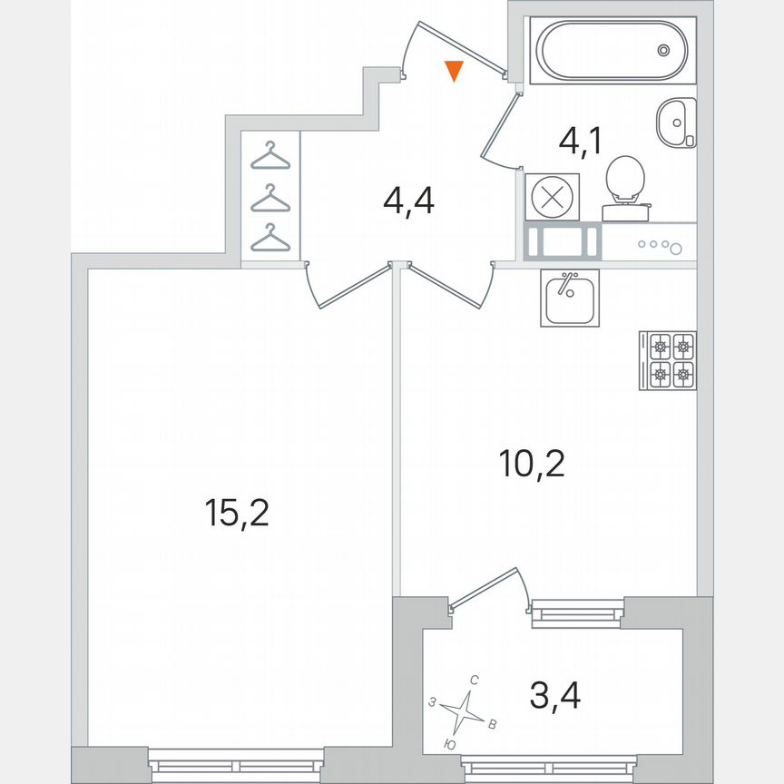 1-к. квартира, 35,6 м², 4/4 эт.
