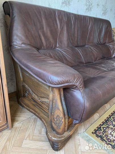 Кожаный голландский диван, дуб