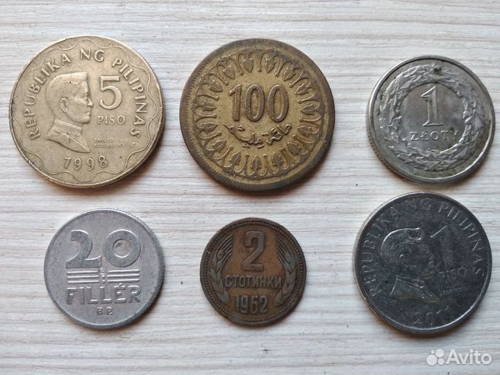 Лот иностранных монет 6 штук. 20 век