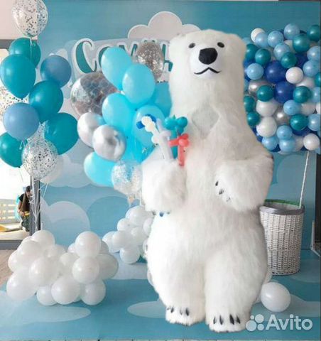 Белый ростовой медведь 2 и 3 метра + шарики