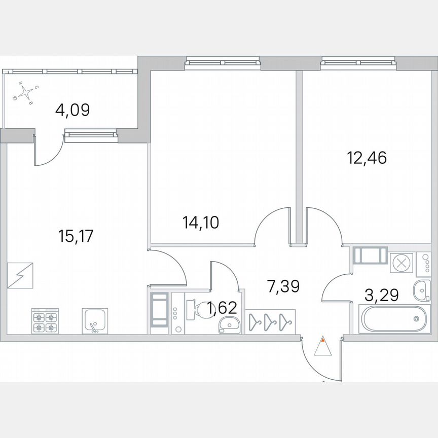 2-к. квартира, 56,1 м², 4/5 эт.
