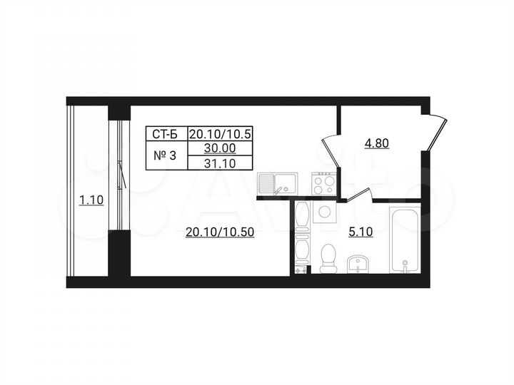Квартира-студия, 31,1 м², 7/9 эт.