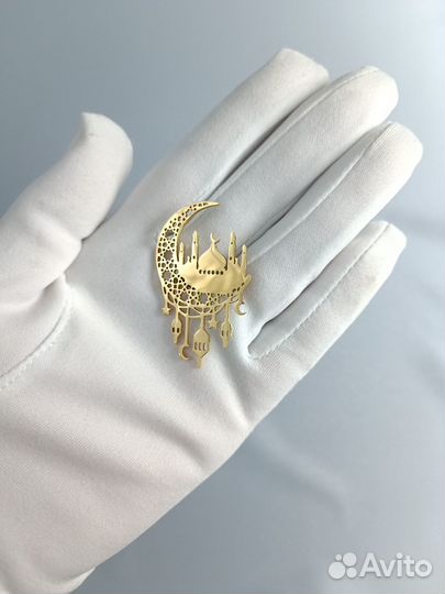 Брошь Мусульманская - мечети и месяц в золоте