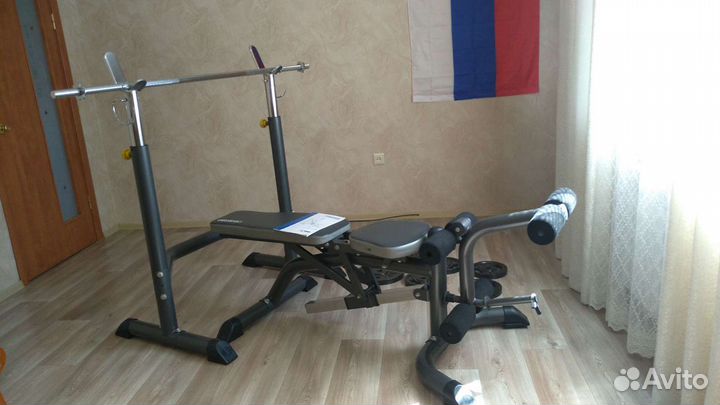 Силовой тренажёр, штанга, гантели, блины