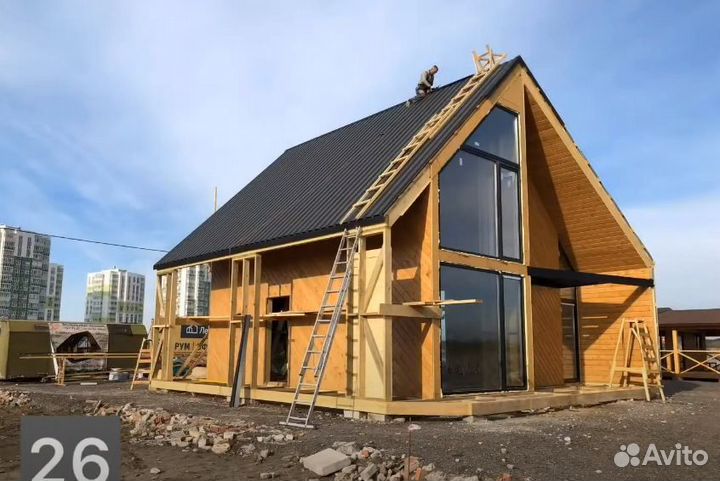 Двухэтажный каркасный дом 9х11м со вторым светом