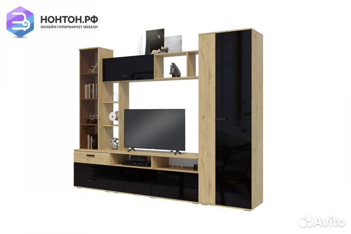 Гостиная Крокус дуб вотан / черный глянец