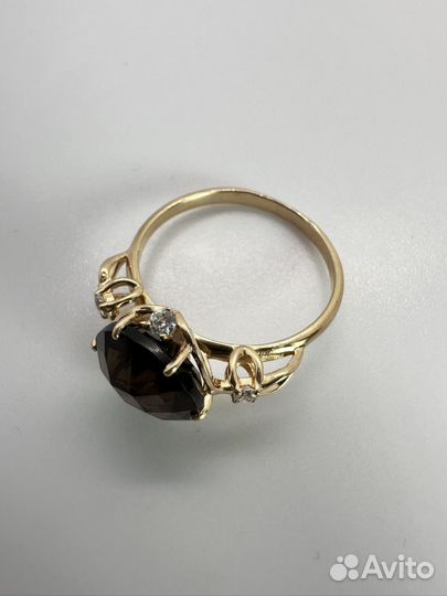 Кольцо золото 585 пробы с дымчатым кварцем