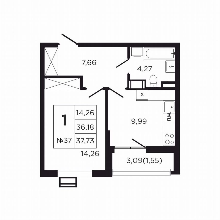 1-к. квартира, 39,3 м², 4/9 эт.