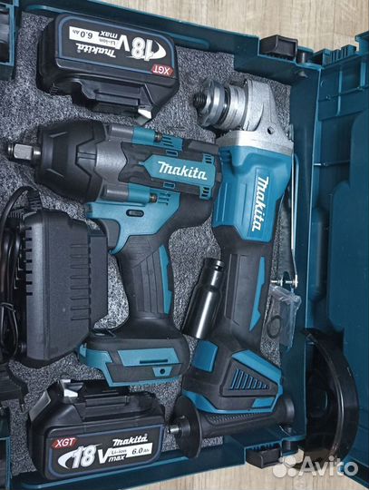 Набор makita 2в1,Гайковерт 800 Н.М.,ушм 125d.,2АКБ