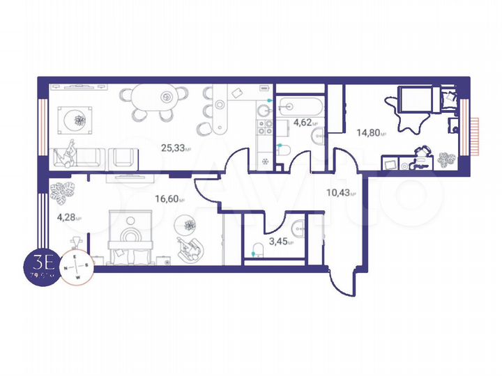 2-к. квартира, 79,5 м², 2/9 эт.