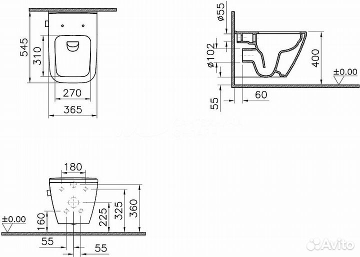 Унитаз Vitra Integra Square 7082B003-7209 подвесн