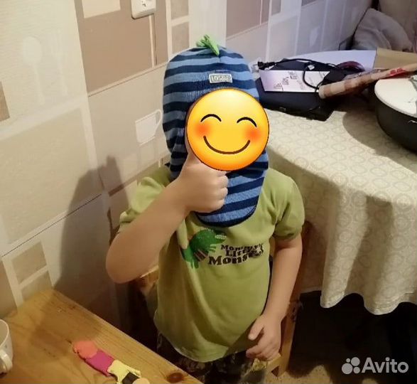 Шлем зимний lassie шерсть хлопок серый синий