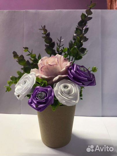 Букеты цветов из текстиля+мыла